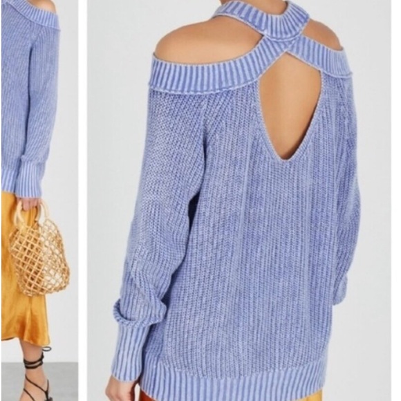 Free people half moon sweater cold shoulder blue - Picture 2 of 4